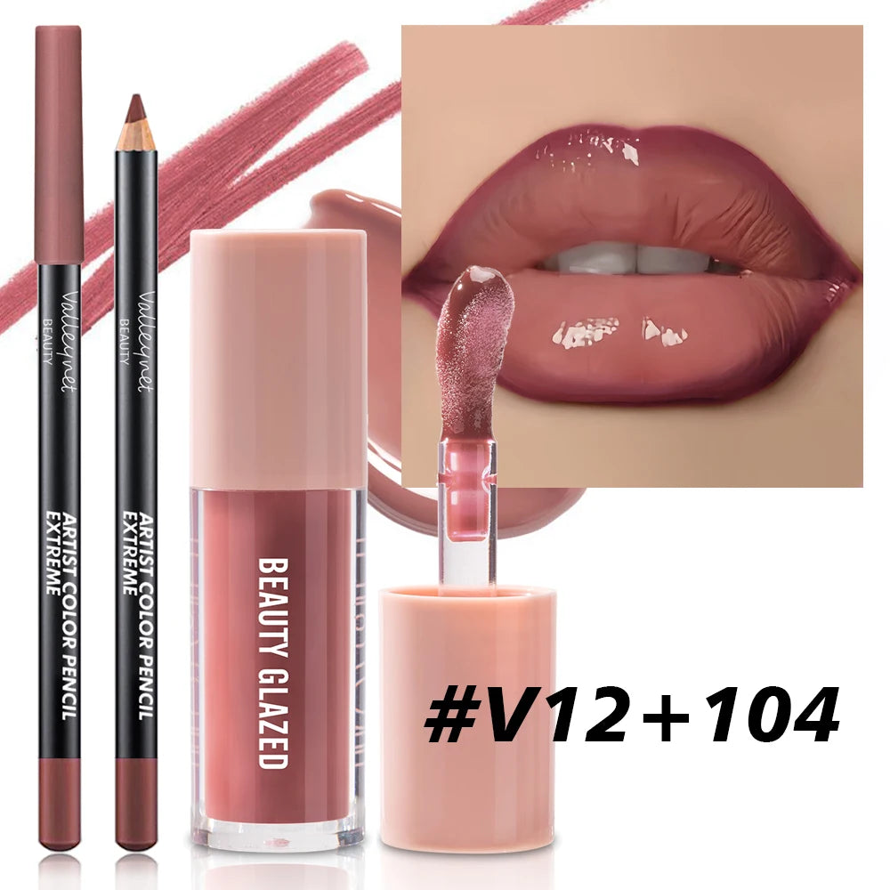 2pcs/Set Velvet Texture Lip Makeup,Matte Effect, Red, Brown Colors, Create a Moisturizing and Natural Lip Makeup