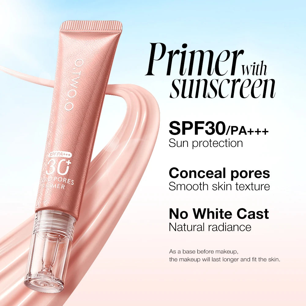 O.TWO.O Face Primer Makeup Base Suncreen SPF30 Invisible Pore Smooths Fine Lines Oil-Control Brighten Moisture Primer Makeup