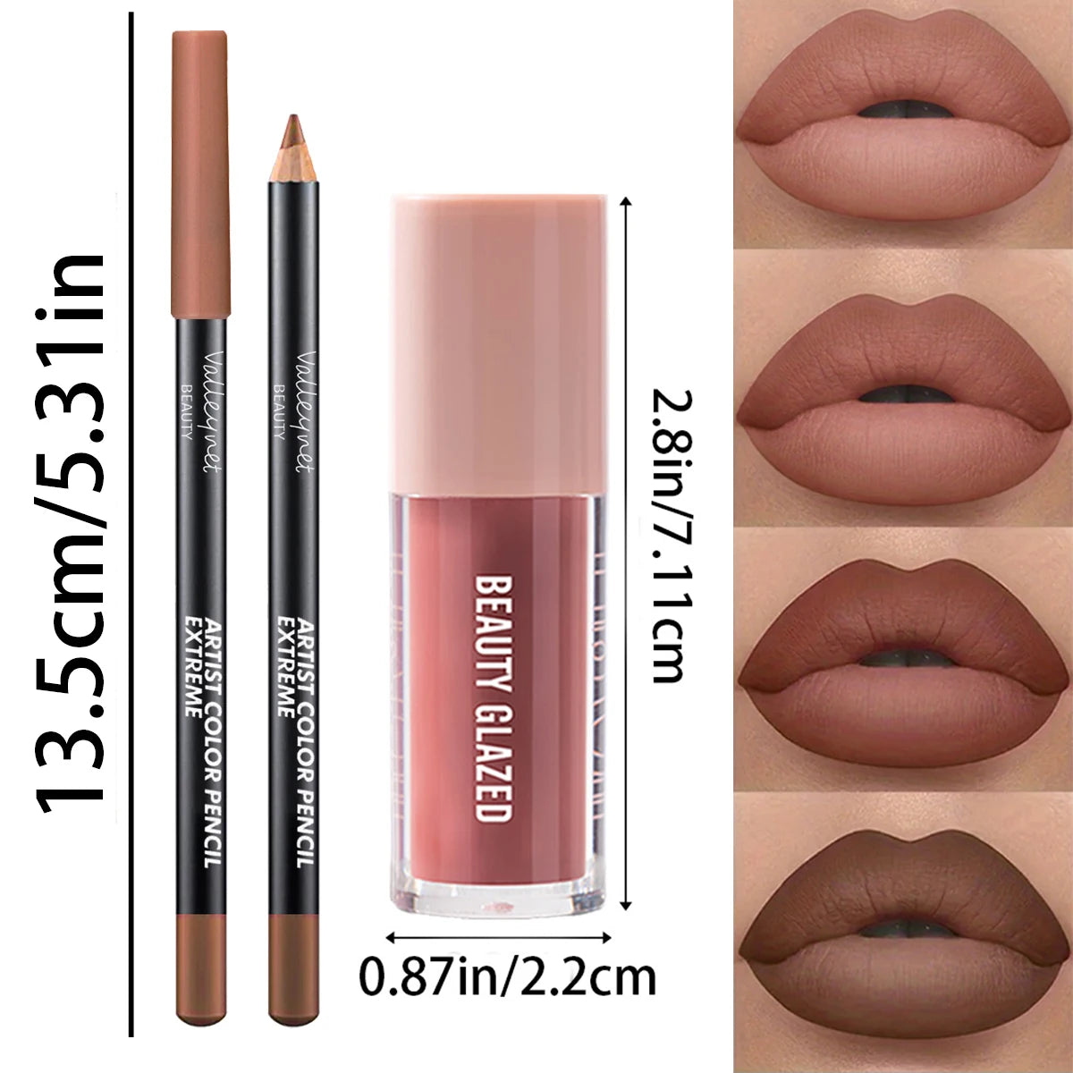 2pcs/Set Velvet Texture Lip Makeup,Matte Effect, Red, Brown Colors, Create a Moisturizing and Natural Lip Makeup